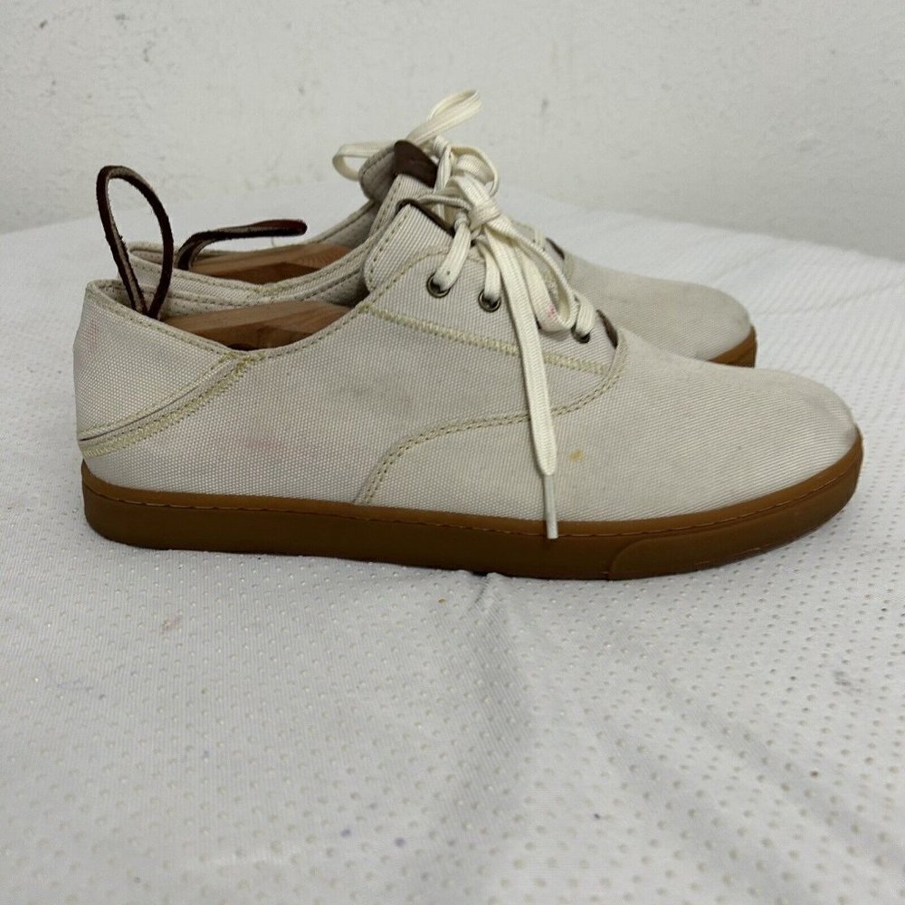 Olukai Kahu Lace Up Ivory White Low Top Tennis Shoe‎ Men's US Size 8 M Boat Moku